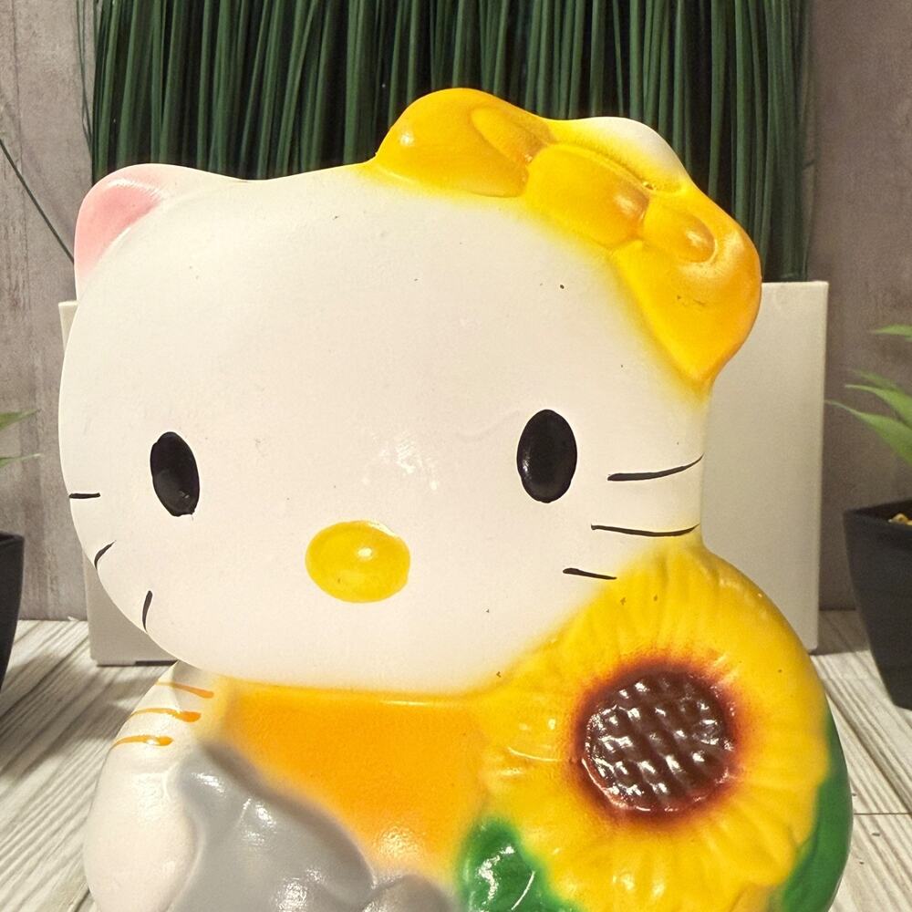 Hello Kitty Sunflower Ceramic Piggy Bank Yellow Bow Coin Savings Collectible